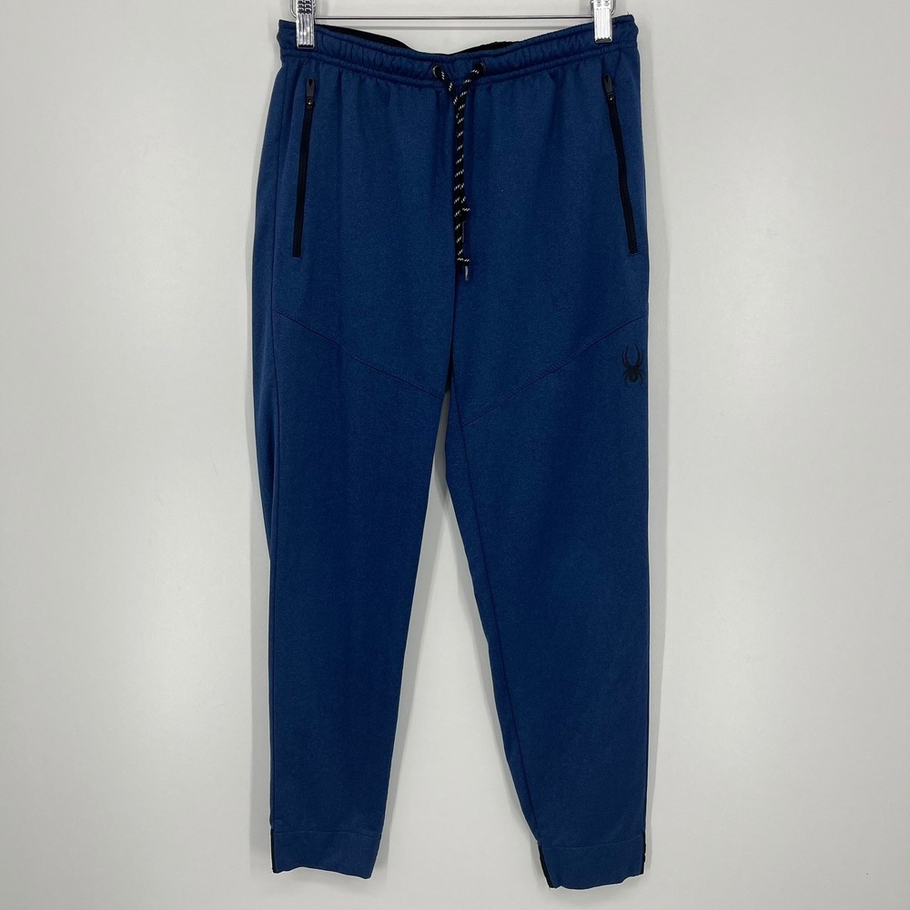 Spyder Active Mens Blue Heathered Jogger Sweatpants Zipper Pockets Size S